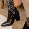 Micuir Calcetines | Calcetines Leopardo Glitter Gris Y Negro